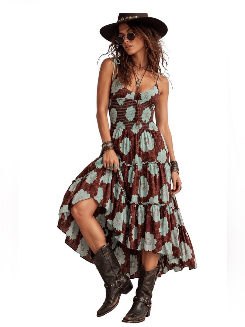NWT Free People Adriel Floral Print Cami Dress in Nutmeg XL Romantic Bohemian